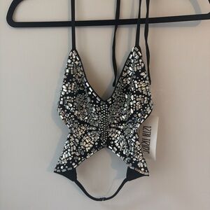 NWT 12th Tribe Butterfly Rhinestone Crop Top